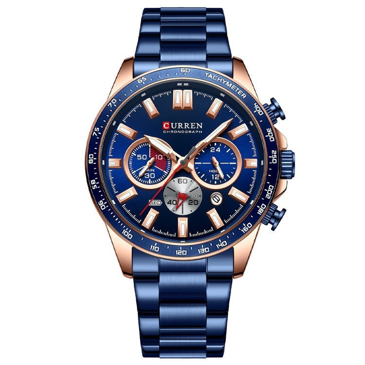 Men’s Waterproof Quartz Watch – Steel Band with Calendar