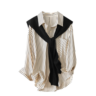 Elegant French Large Shawl Shirt - LShoporia