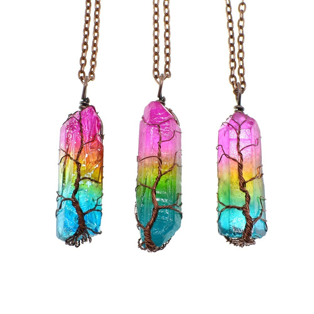 Crystal Stone Tree of Life Pendant Necklace