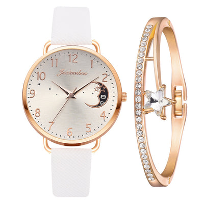 Women’s Moon Pattern Quartz Watch – Strap Dial Wristwatch.