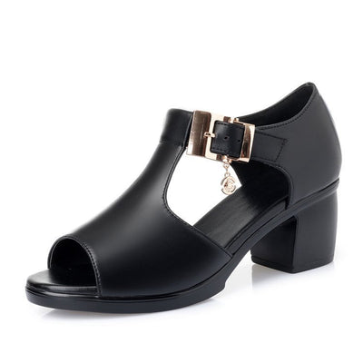 Women’s Thick Heel Buckle Sandals – Comfortable Mother Shoes.