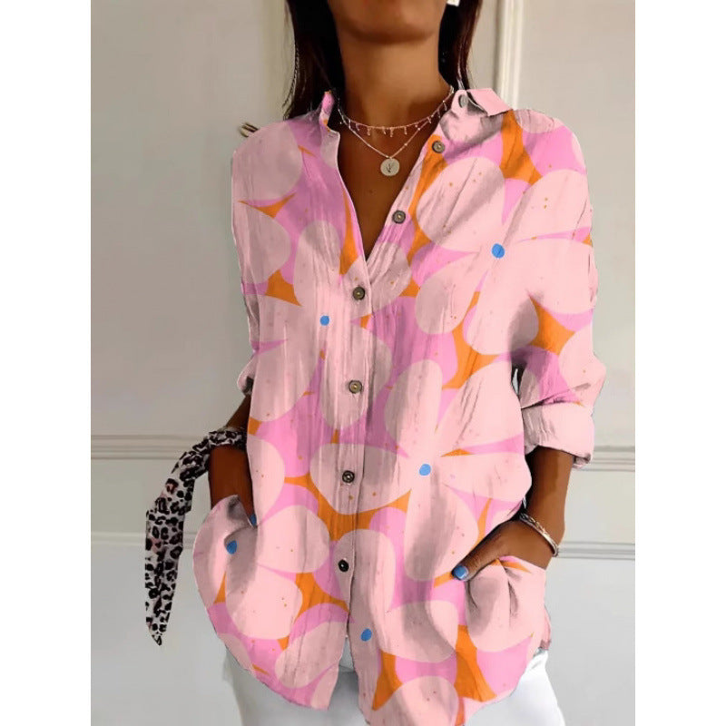 Floral Print Long-Sleeved Shirt – Women’s Casual Button Top