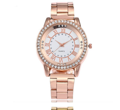 Women’s Vansvar Rose Gold Rhinestone Watch – Luxury Quartz Stainless Steel.