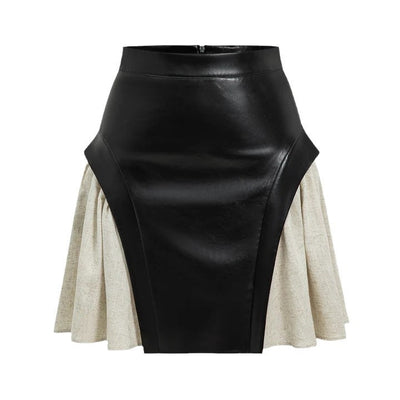Women’s High Waist PU Leather Skirt – Stitch Detail.