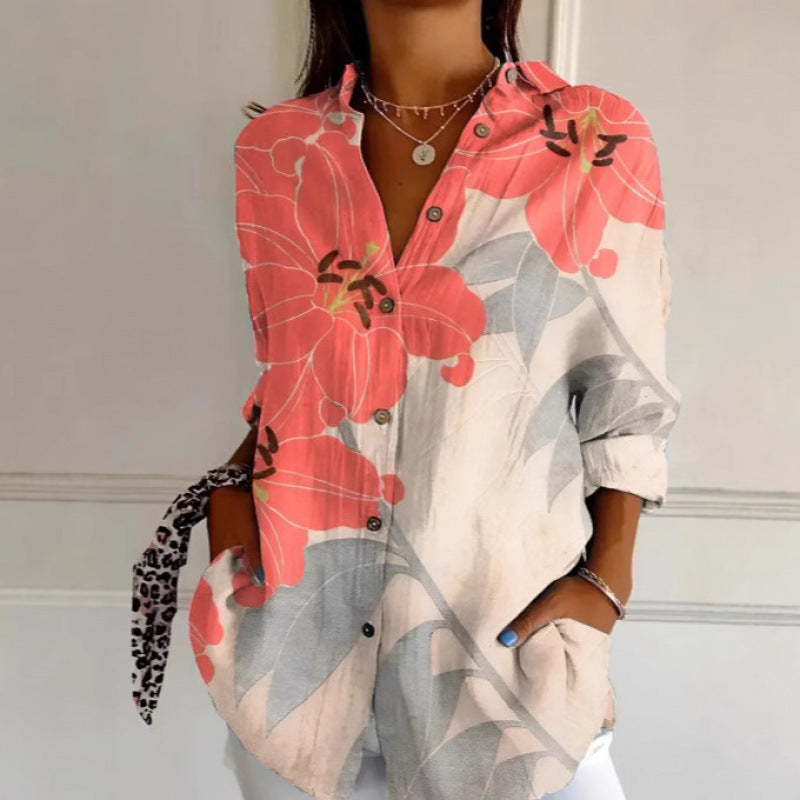 Floral Print Long-Sleeved Shirt – Women’s Casual Button Top