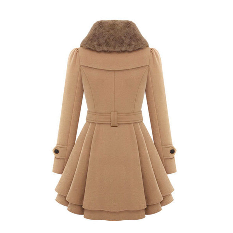 Women’s Woolen Mid-Length Coat – Belted Double-Breasted Winter Jacket
