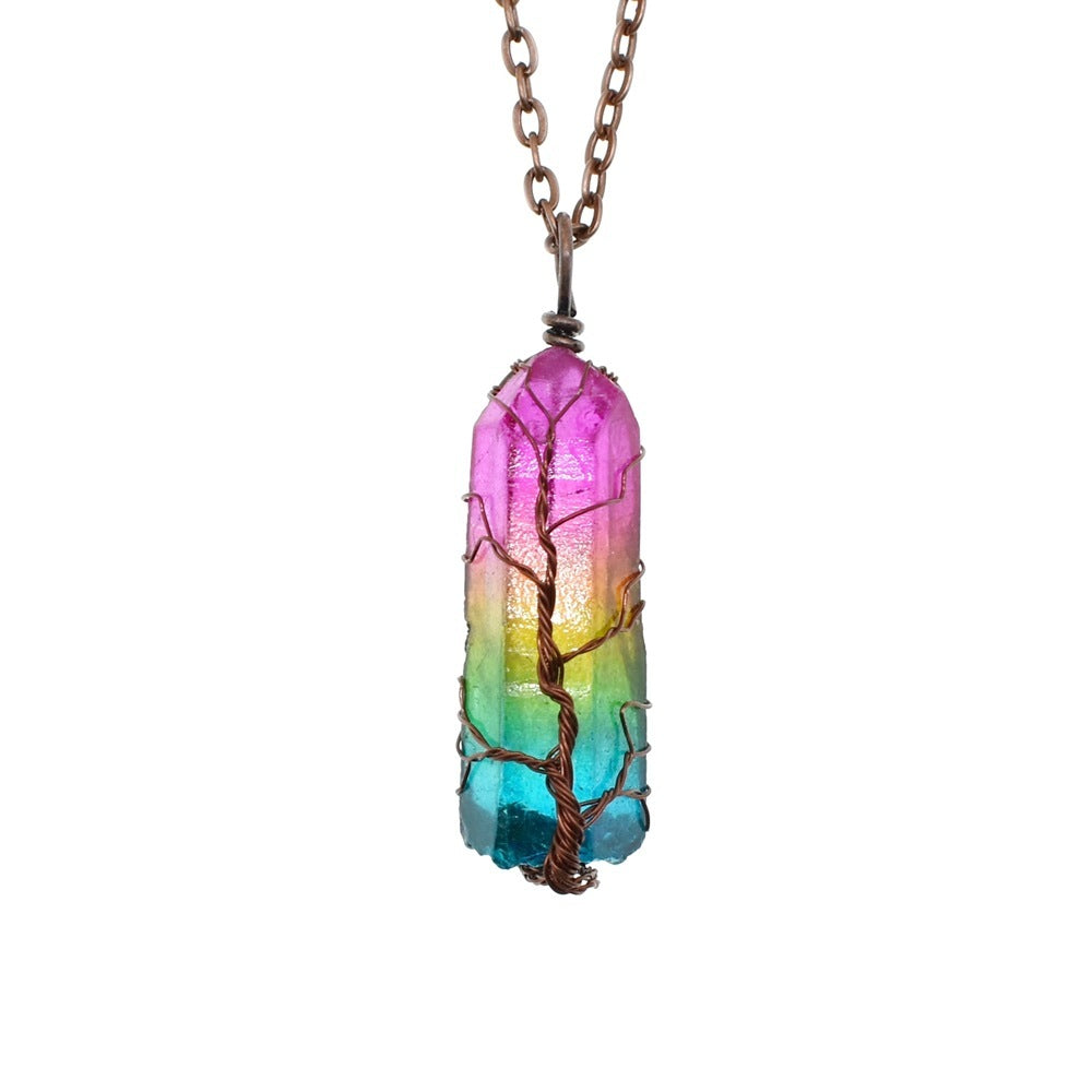 Crystal Stone Tree of Life Pendant Necklace
