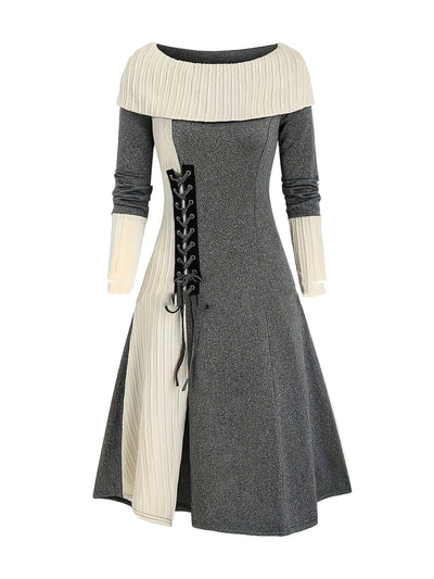 Women’s Color Contrast Patchwork Dress – Stylish & Trendy.