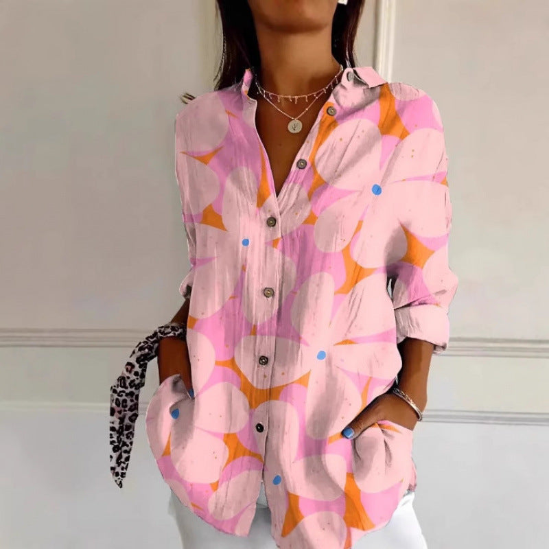 Floral Print Long-Sleeved Shirt – Women’s Casual Button Top
