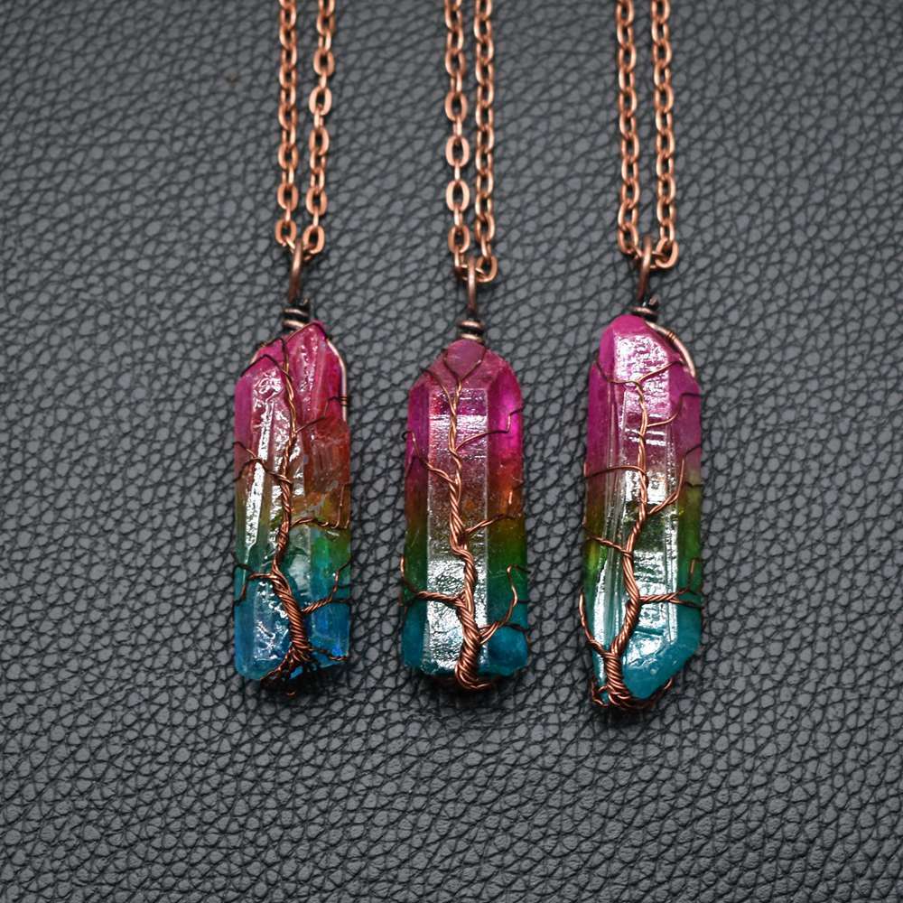 Crystal Stone Tree of Life Pendant Necklace