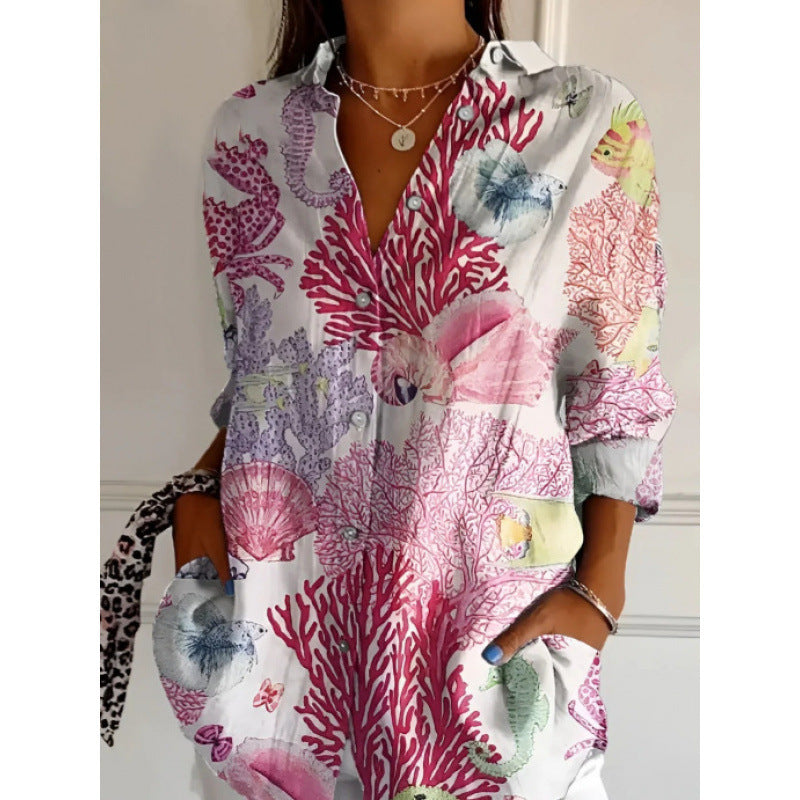 Floral Print Long-Sleeved Shirt – Women’s Casual Button Top