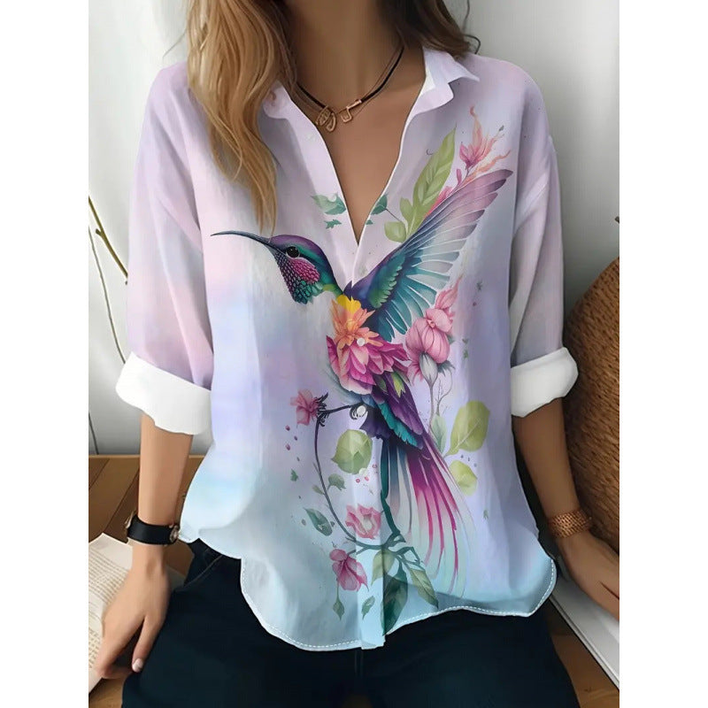Floral Print Long-Sleeved Shirt – Women’s Casual Button Top
