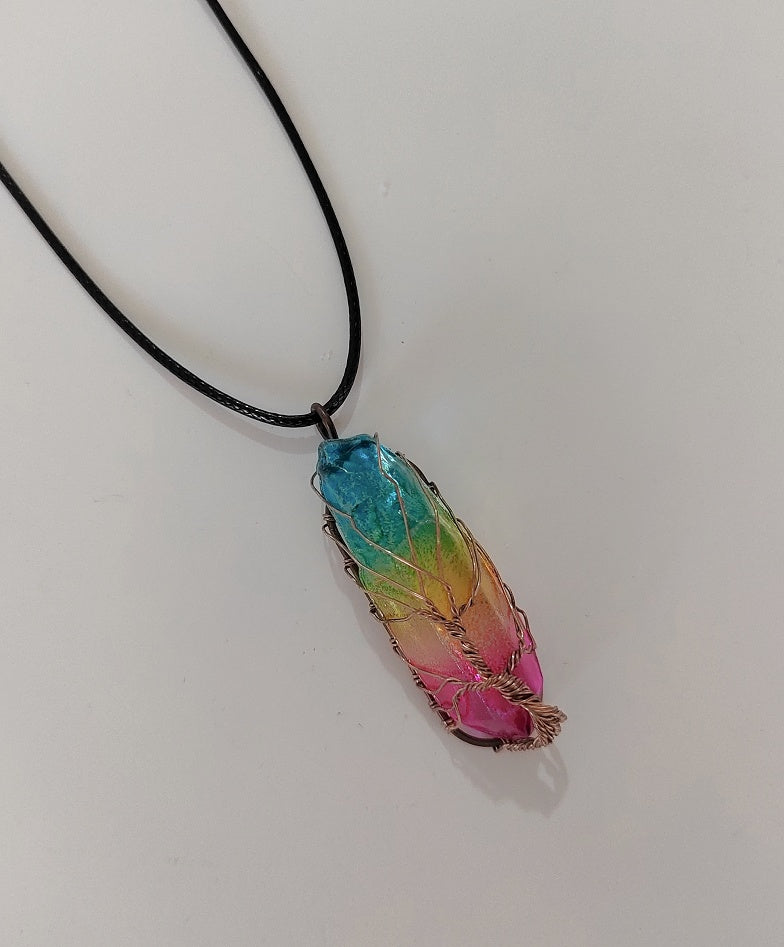 Crystal Stone Tree of Life Pendant Necklace