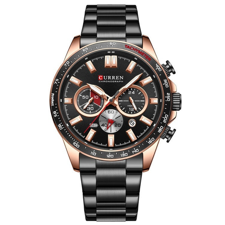 Men’s Waterproof Quartz Watch – Steel Band with Calendar