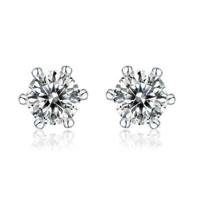 Classic Six-Prong Moissanite Silver Stud Earrings – Luxury Diamond Look.