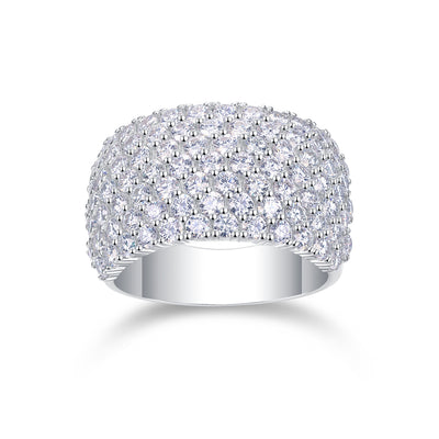 Multi-Row Diamond Wide Ring – Moissanite Silver Luxury Fashion Ring.