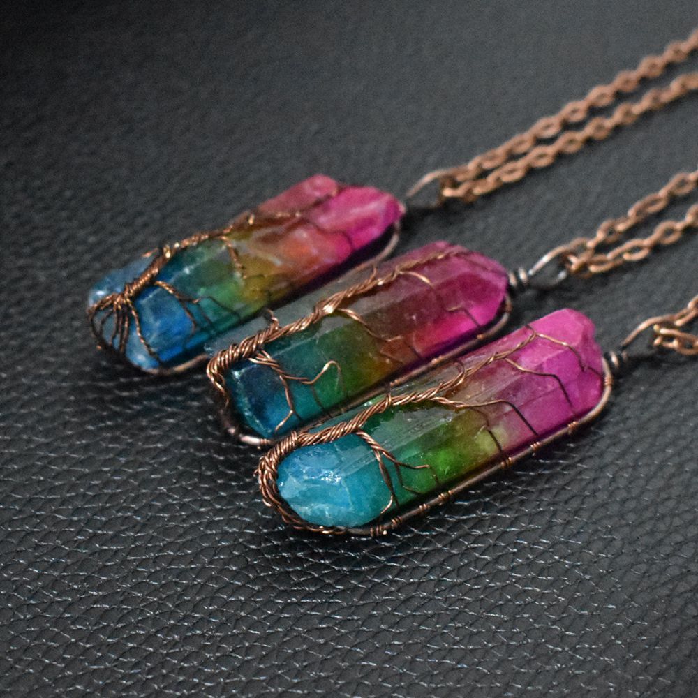 Crystal Stone Tree of Life Pendant Necklace