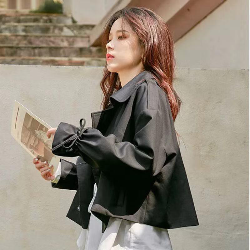 Korean Style Loose-Fit Streetwear Trench Coat – Casual Short Suit Jacket