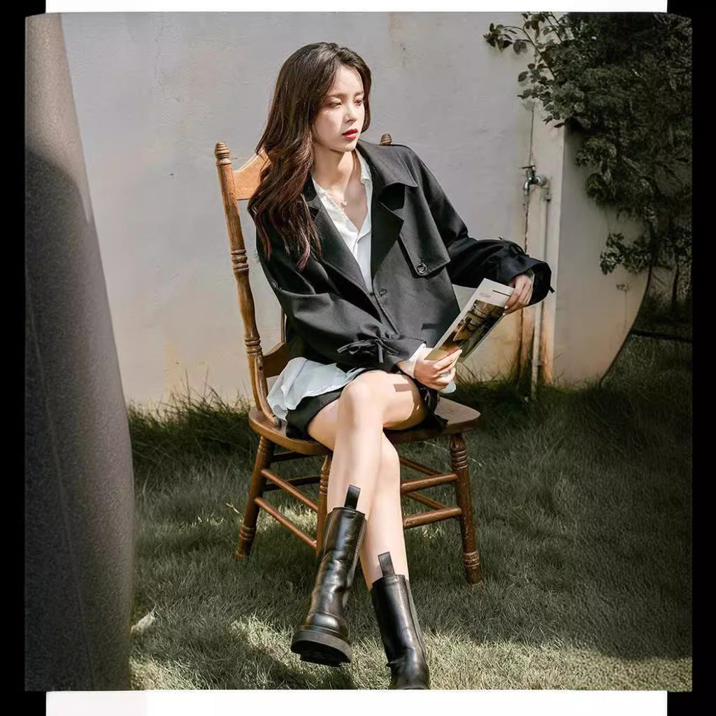 Korean Style Loose-Fit Streetwear Trench Coat – Casual Short Suit Jacket