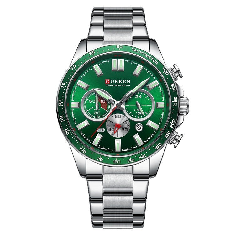 Men’s Waterproof Quartz Watch – Steel Band with Calendar