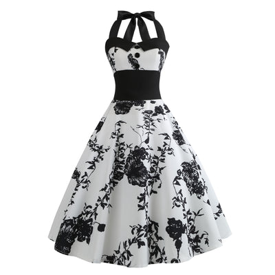 Women’s Retro Sleeveless Halterneck Printed Dress – Trendy & Chic.