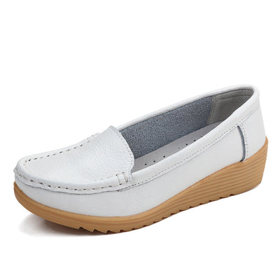 Women’s White Nurse Shoes – Cowhide Wedge Comfort.