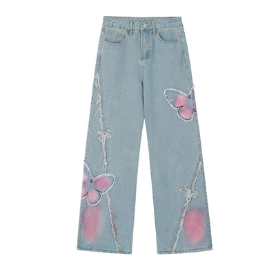 Cute Butterfly Wash Denim Trousers | Sweet Style Jeans - LShoporia