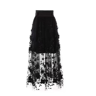Women’s High Waist Black Long Skirt – Stitch Detail.