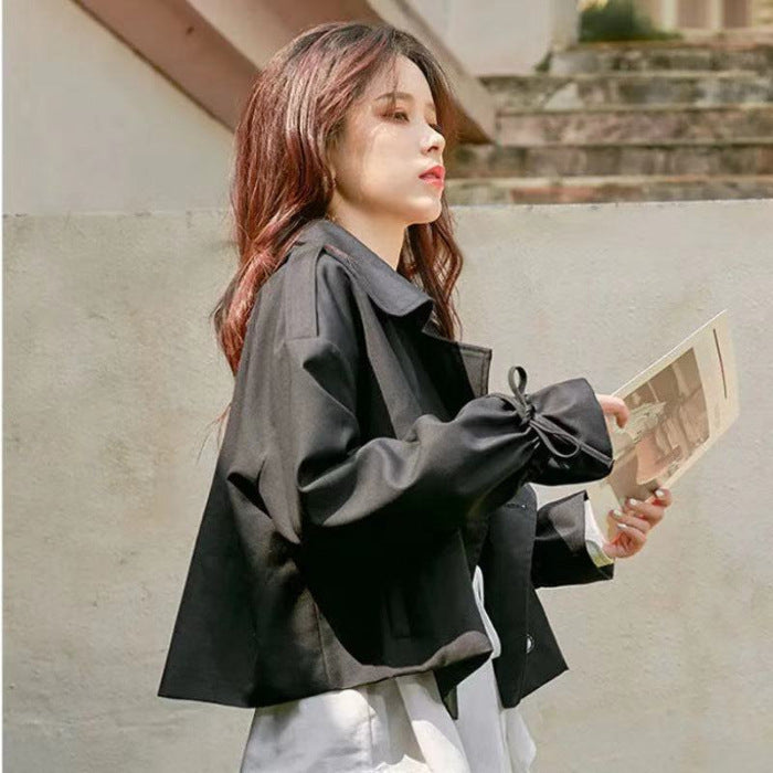 Korean Style Loose-Fit Streetwear Trench Coat – Casual Short Suit Jacket