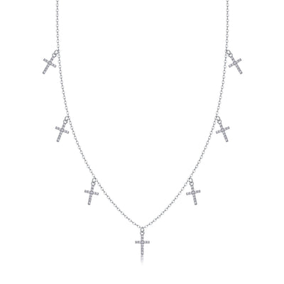 Holy Light Cross Pendant Set – Moissanite, S925 Silver & Platinum.