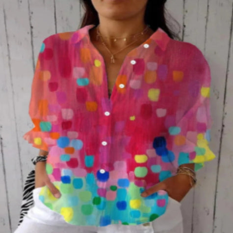 Floral Print Long-Sleeved Shirt – Women’s Casual Button Top