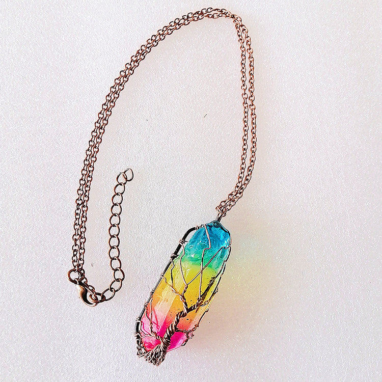 Crystal Stone Tree of Life Pendant Necklace