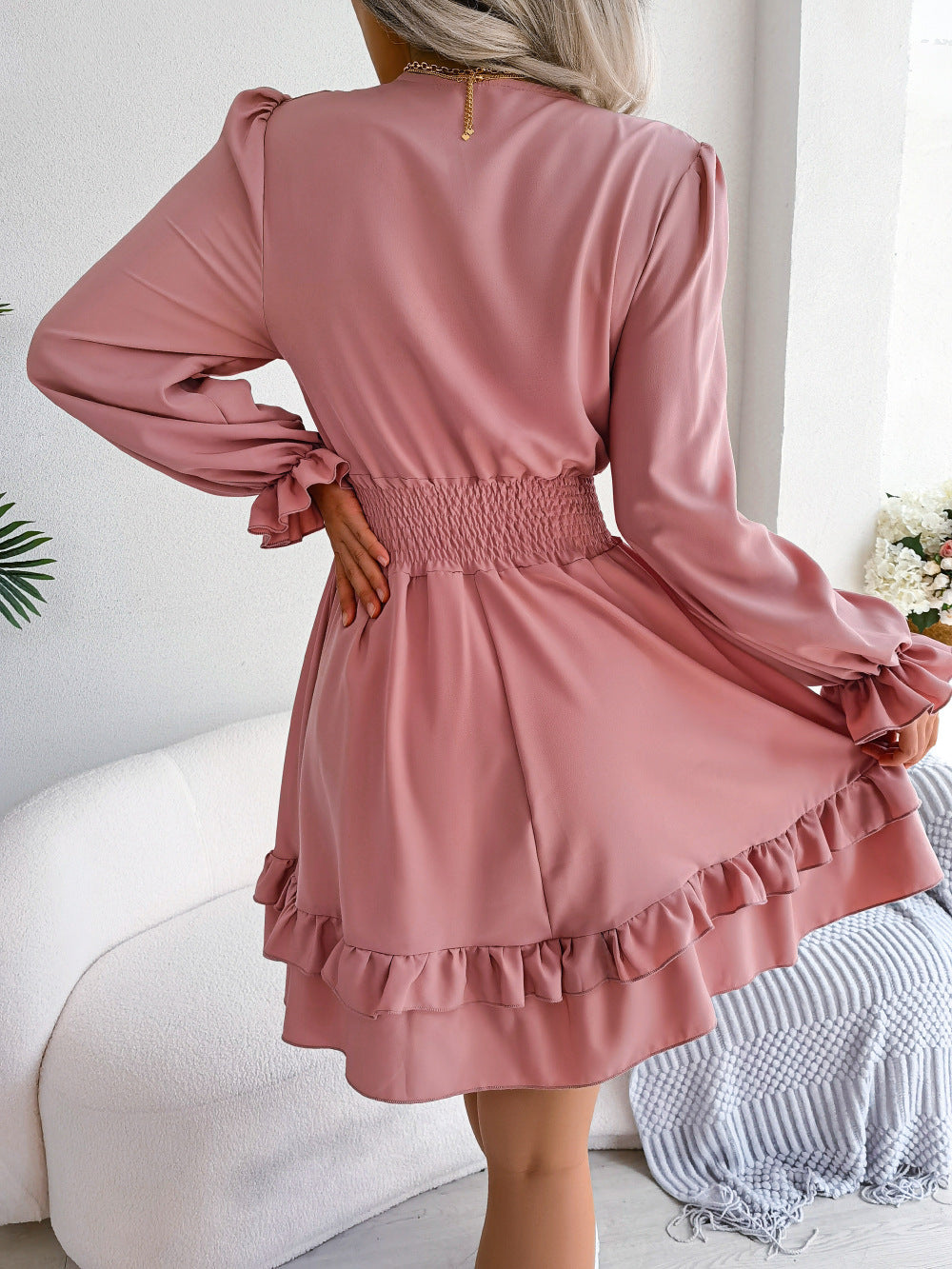 Women’s Summer V-Neck A-Line Dress – Long Sleeve Beach Outfit