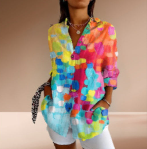 Floral Print Long-Sleeved Shirt – Women’s Casual Button Top