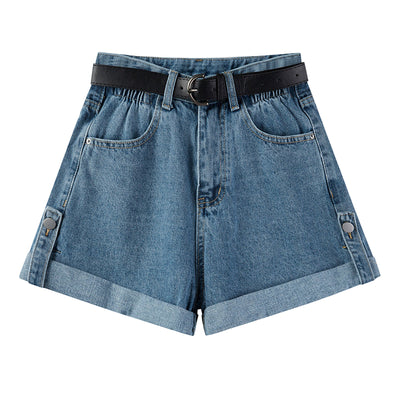 High Waist Curly Hem Denim Shorts | Style & Comfortable - LShoporia