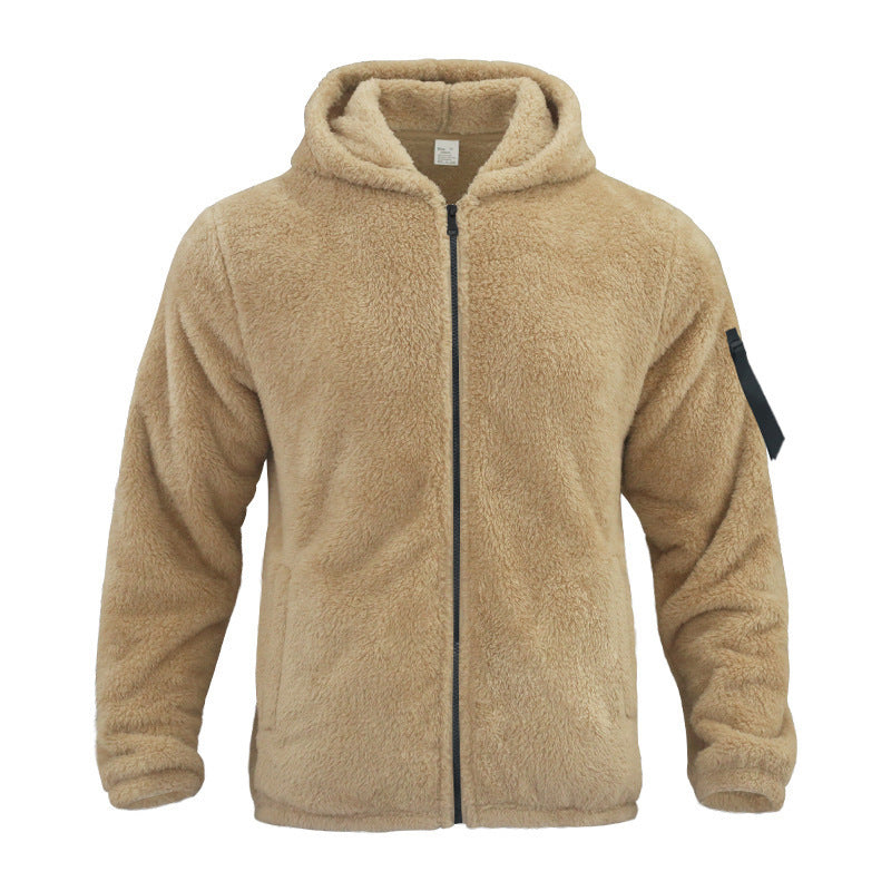 Men’s Plush Hooded Jacket – Warm Fleece Zipper Coat for Autumn & Winter