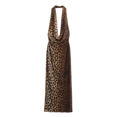 Women’s Backless Halter Leopard Print Dress – Sexy & Trendy.