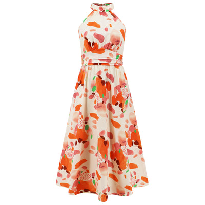 Women’s Stand Collar Sleeveless Printed Dress – Casual & Stylish.